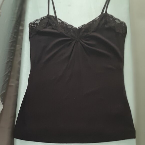 Worthington dk brown stretch camisole top, Sz L, Lace soft knit, cotton, spandex - Picture 2 of 6
